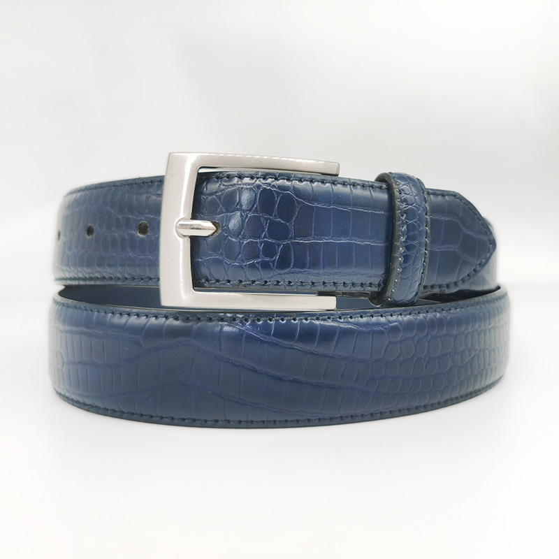 crocodile pattern embossed leather belt