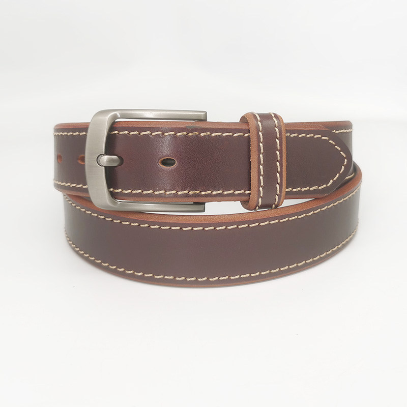 wide full grain leather belt with stitch