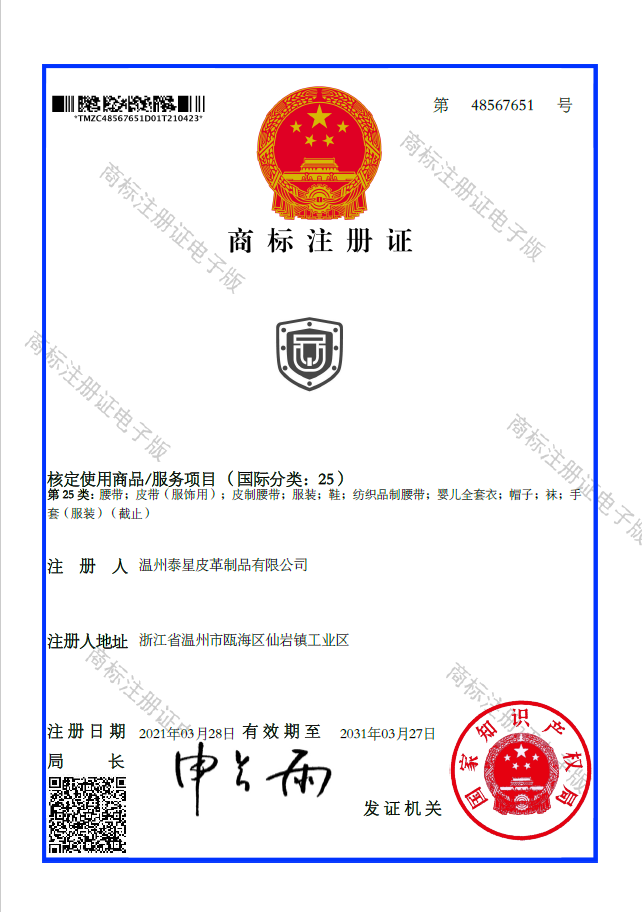 Trademark registration certificate