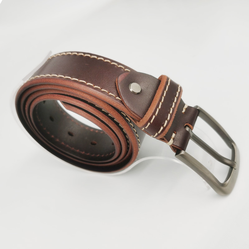 wide full grain leather belt with stitch