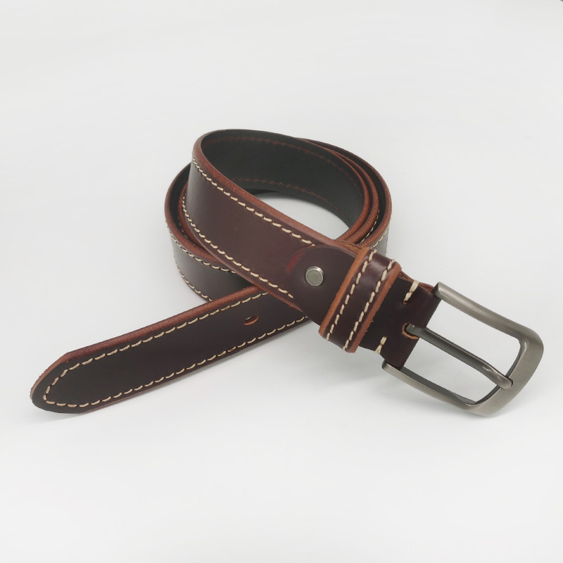 wide full grain leather belt with stitch