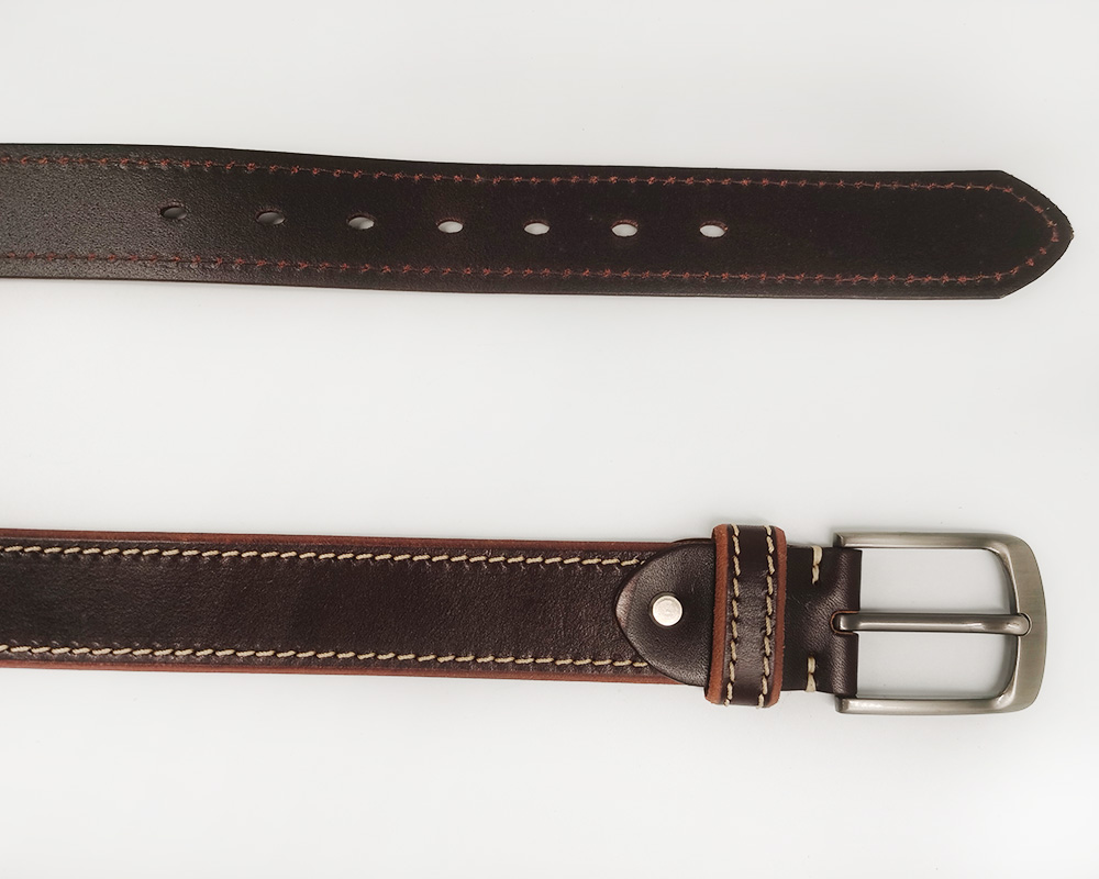 wide full grain leather belt with stitch