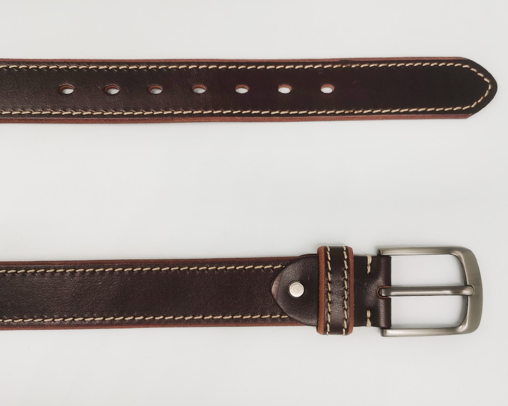 wide full grain leather belt with stitch