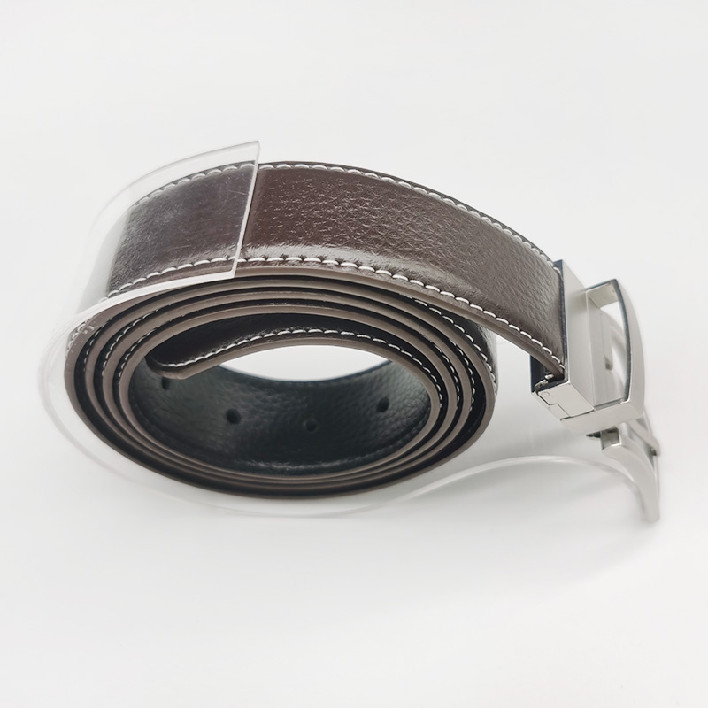 split leather reversible belts with rotate buckle