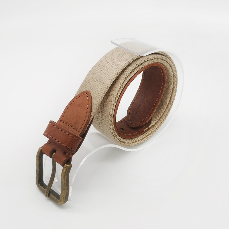 genuine leather tag canvas belt