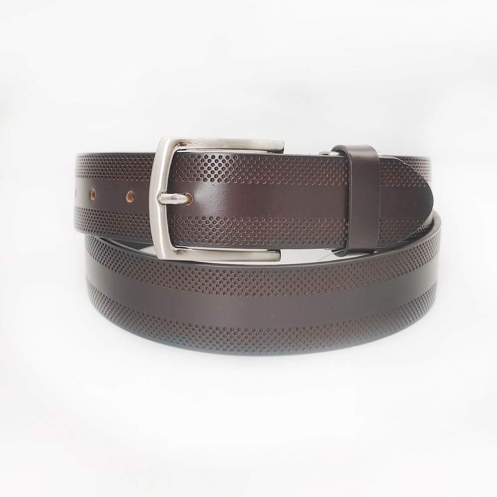 embossed split leather belt for men