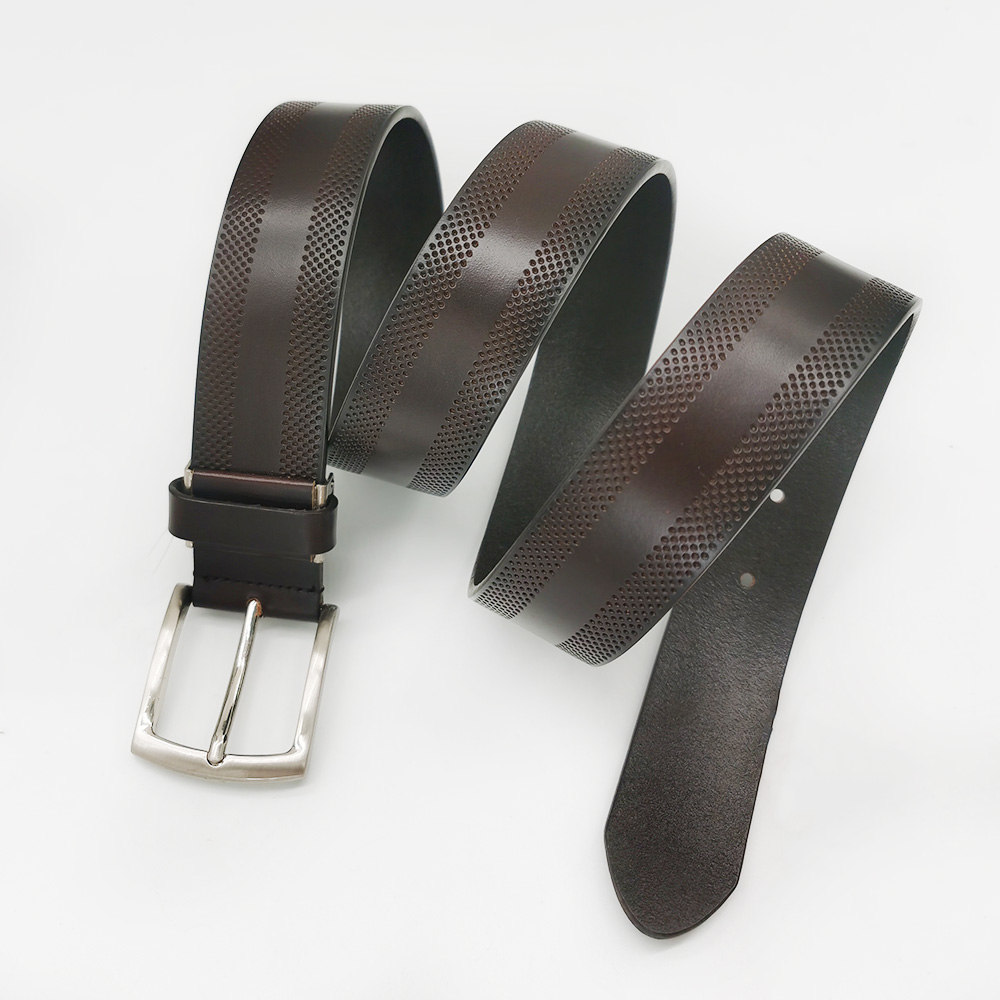 embossed split leather belt for men