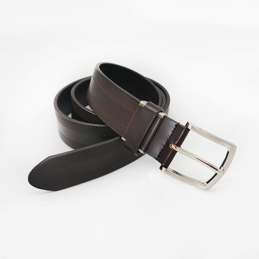 embossed split leather belt for men