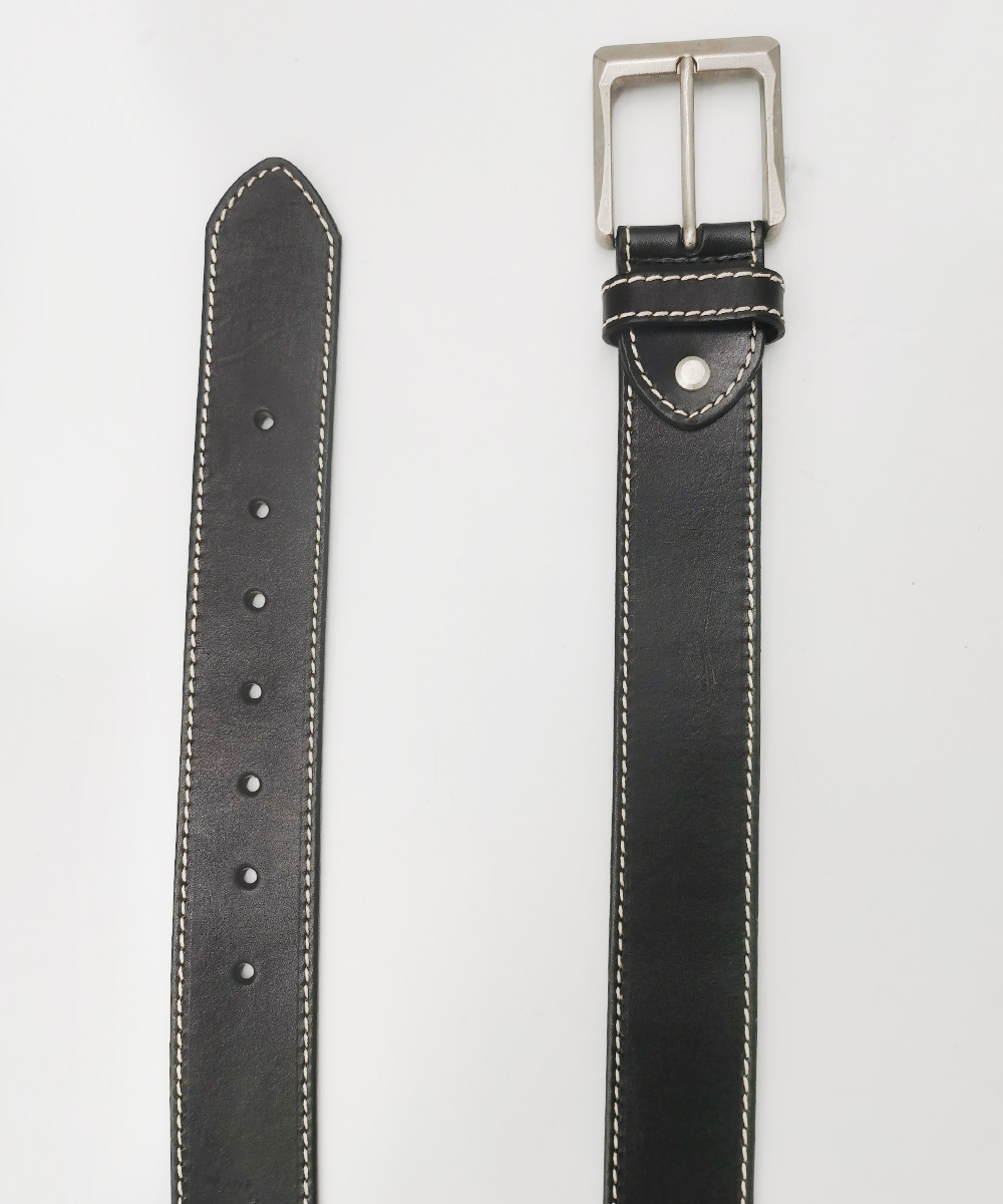 wide black leather belts with stitched buckle