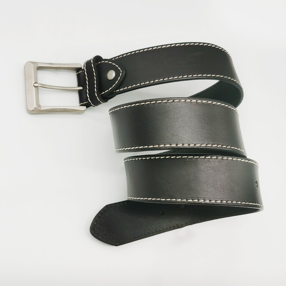 wide black leather belts with stitched buckle