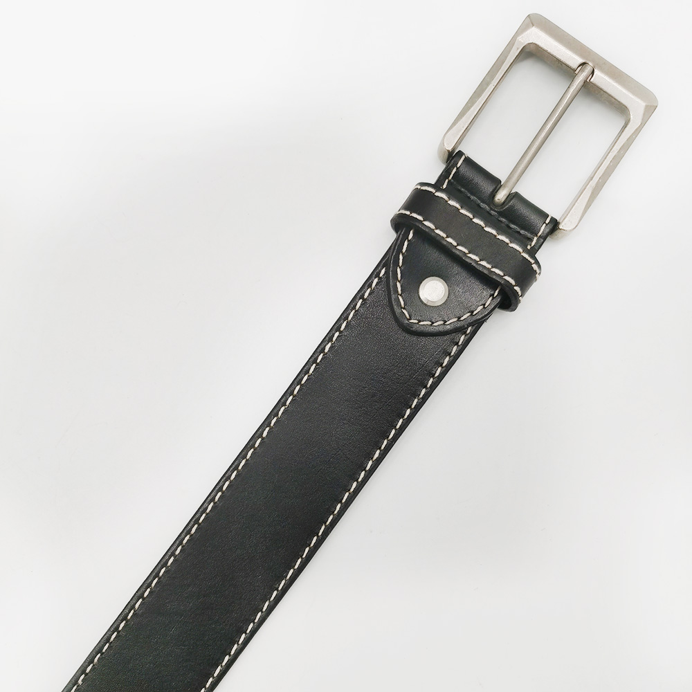 wide black leather belts with stitched buckle