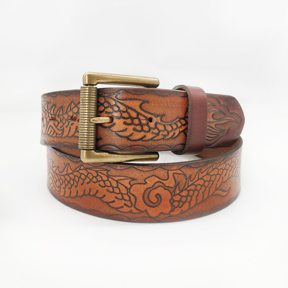 Thick cowhide leather belts with carving