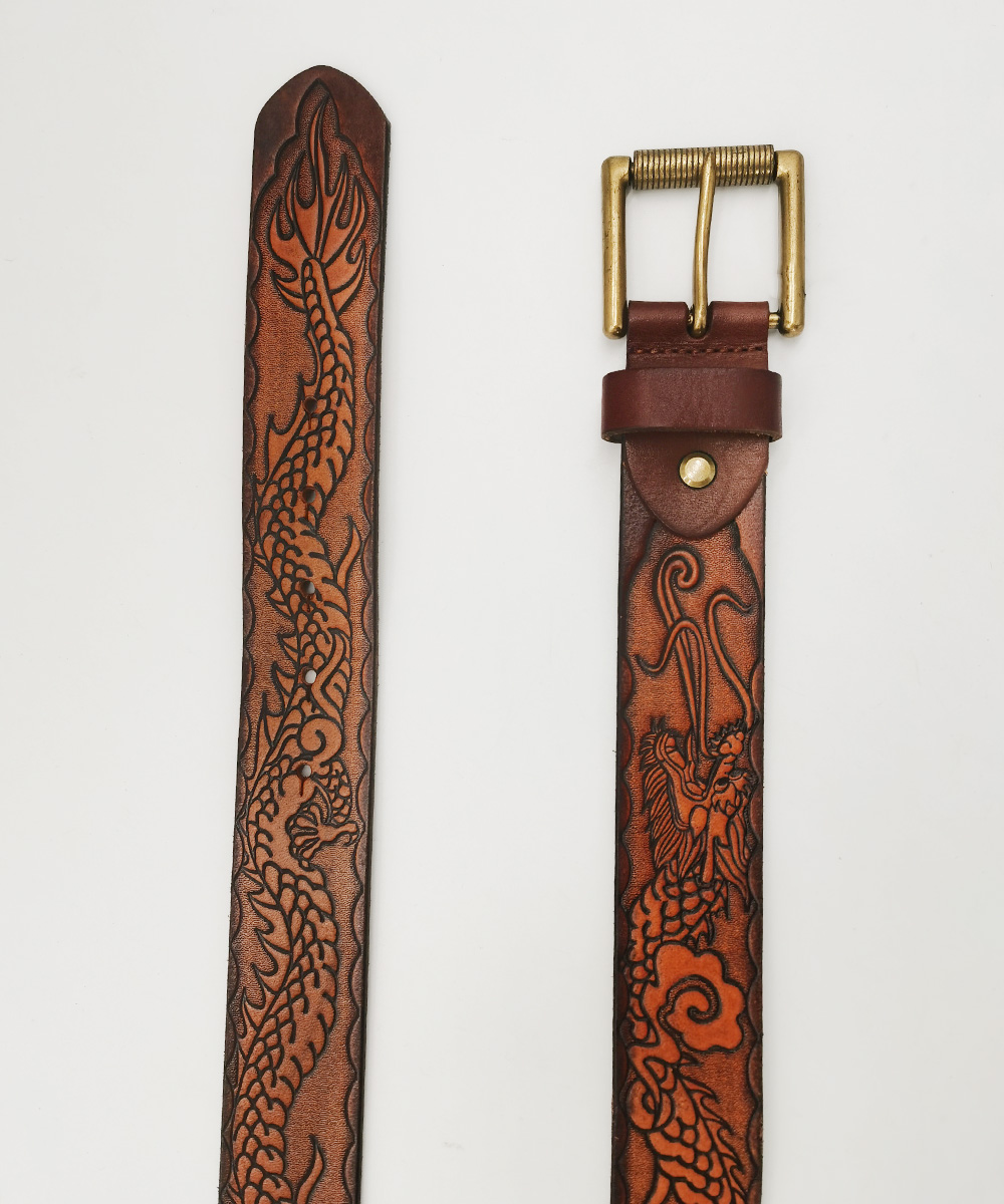 Thick cowhide leather belts with carving