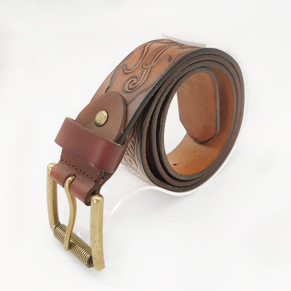 Thick cowhide leather belts with carving