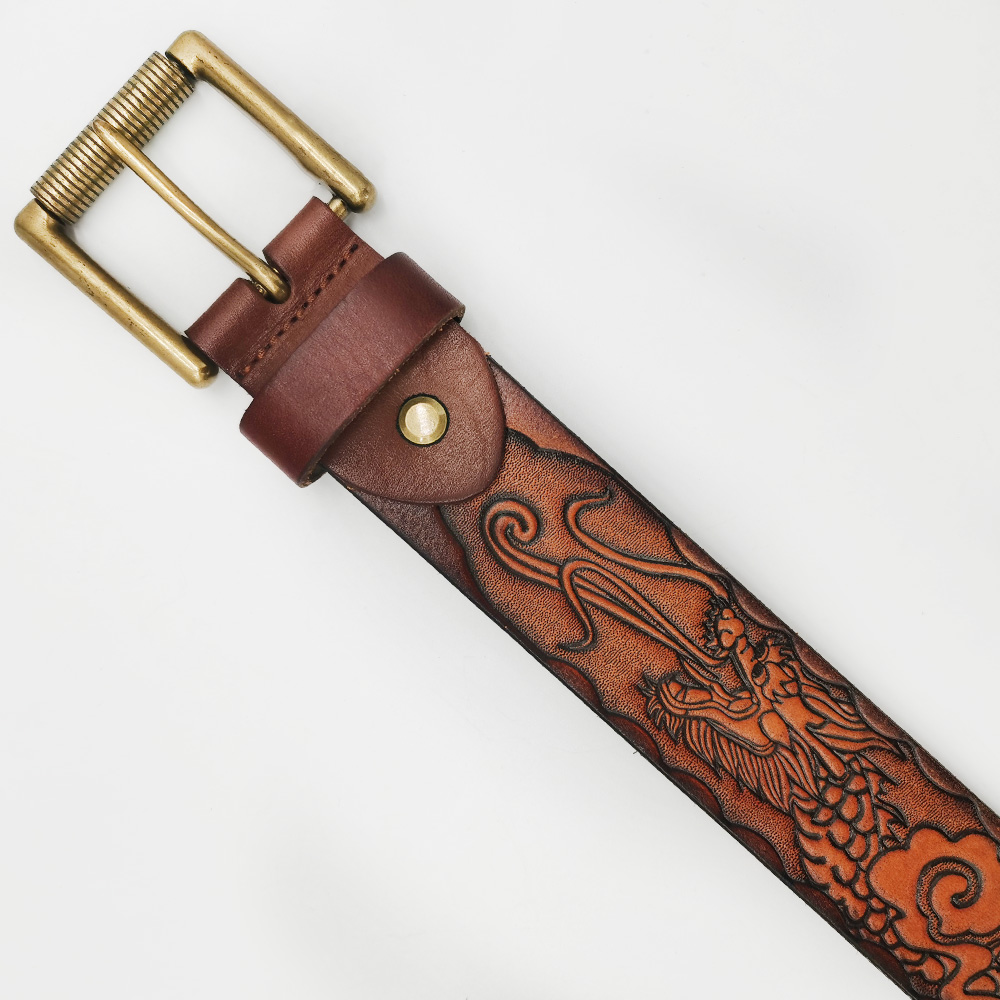 Thick cowhide leather belts with carving