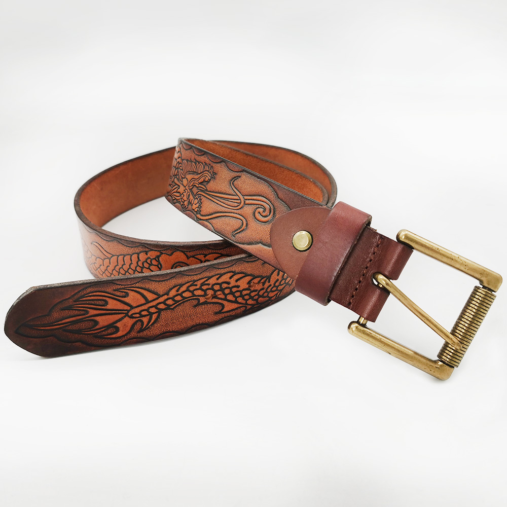 Thick cowhide leather belts with carving