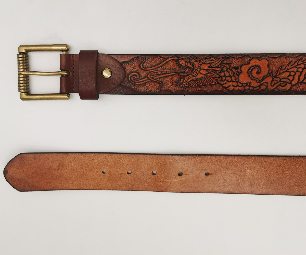 Thick cowhide leather belts with carving