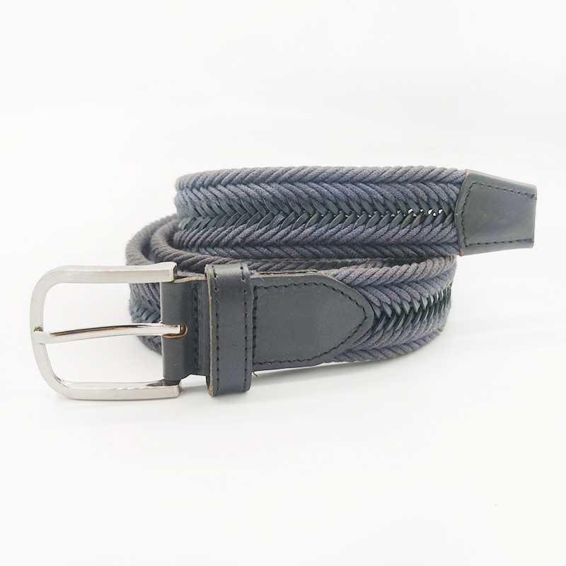 cotton cord knitted belts with full grain leather tag