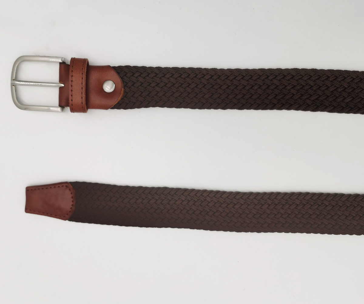 full grain leather tag polyester knitted elastic belts