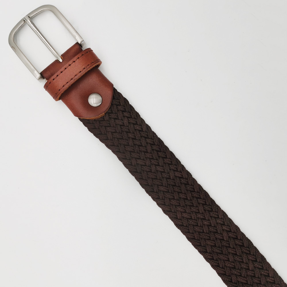 full grain leather tag polyester knitted elastic belts