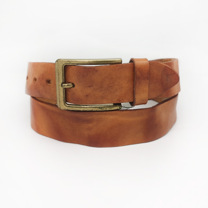 Alloy pin buckle tan full grain leather belt for men