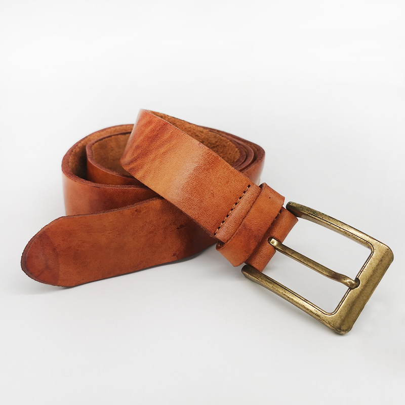 Alloy pin buckle tan full grain leather belt for men