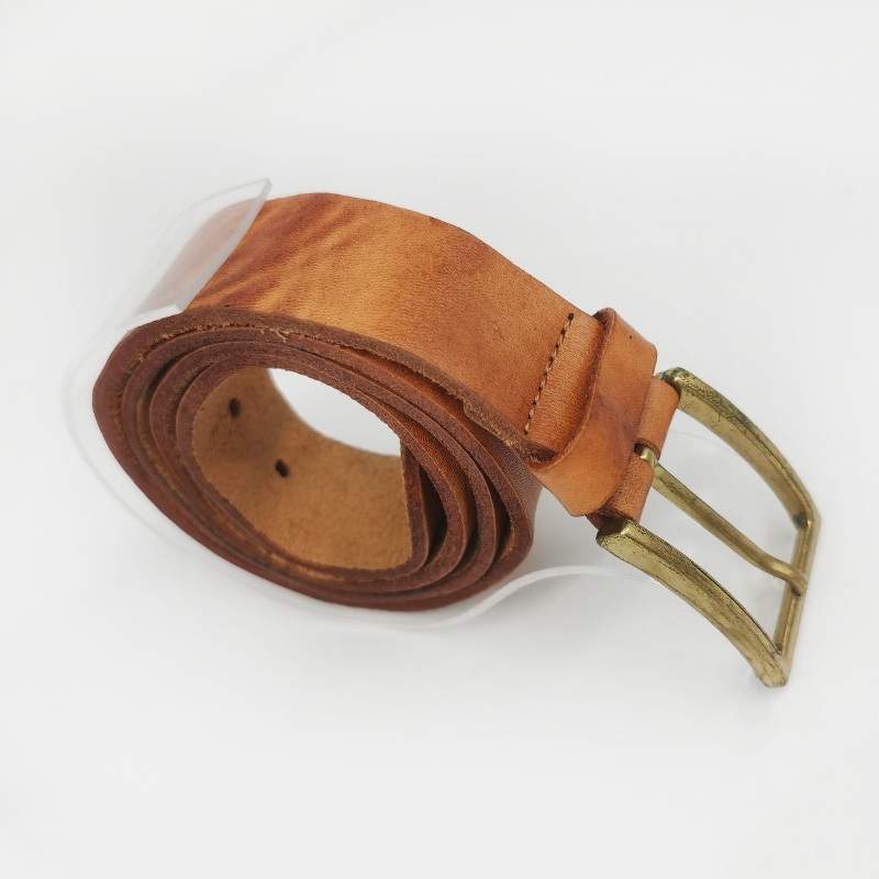 Alloy pin buckle tan full grain leather belt for men