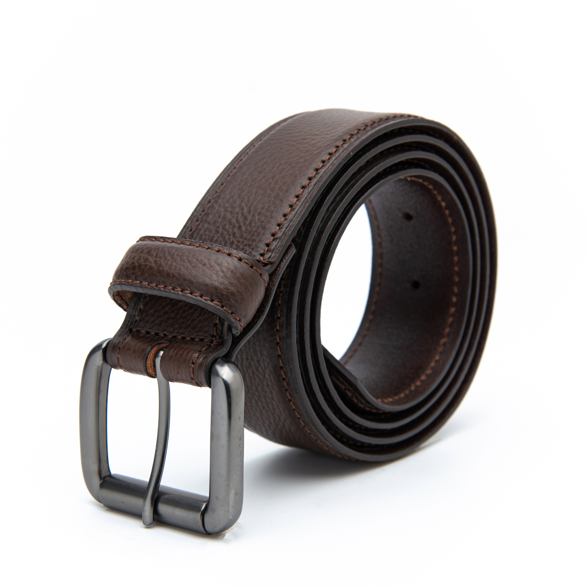 men's genuine leather casual belt with stitched buckle