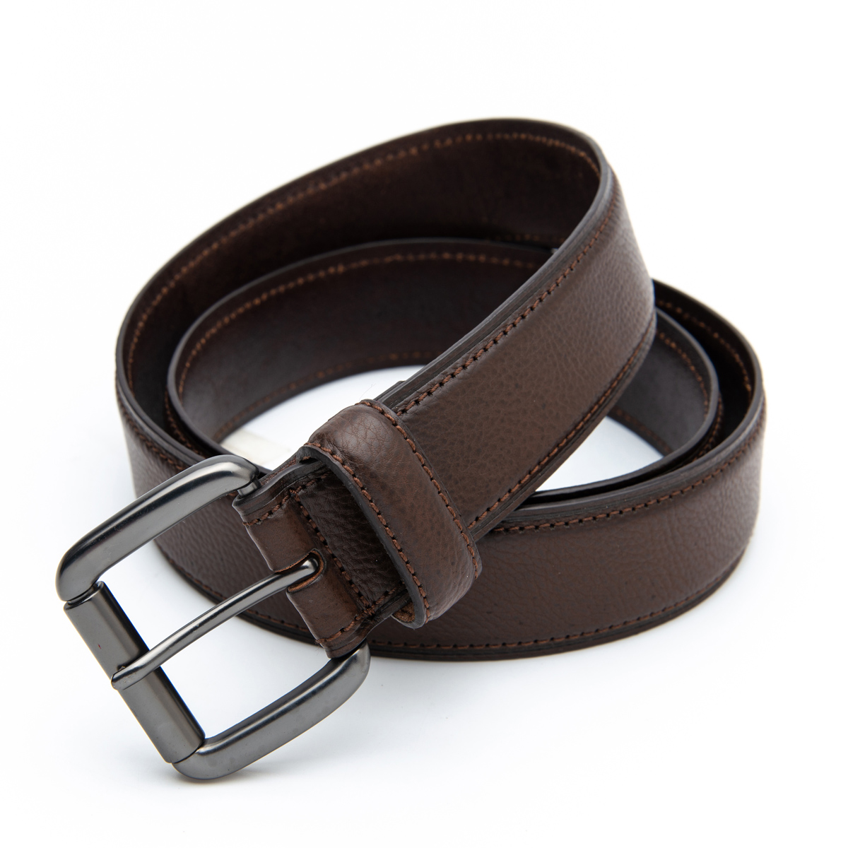 men's genuine leather casual belt with stitched buckle