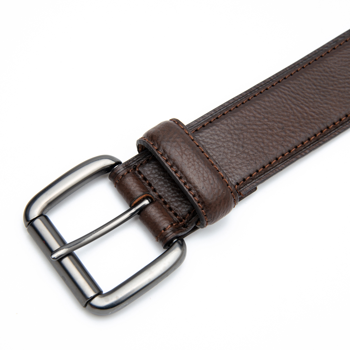 men's genuine leather casual belt with stitched buckle