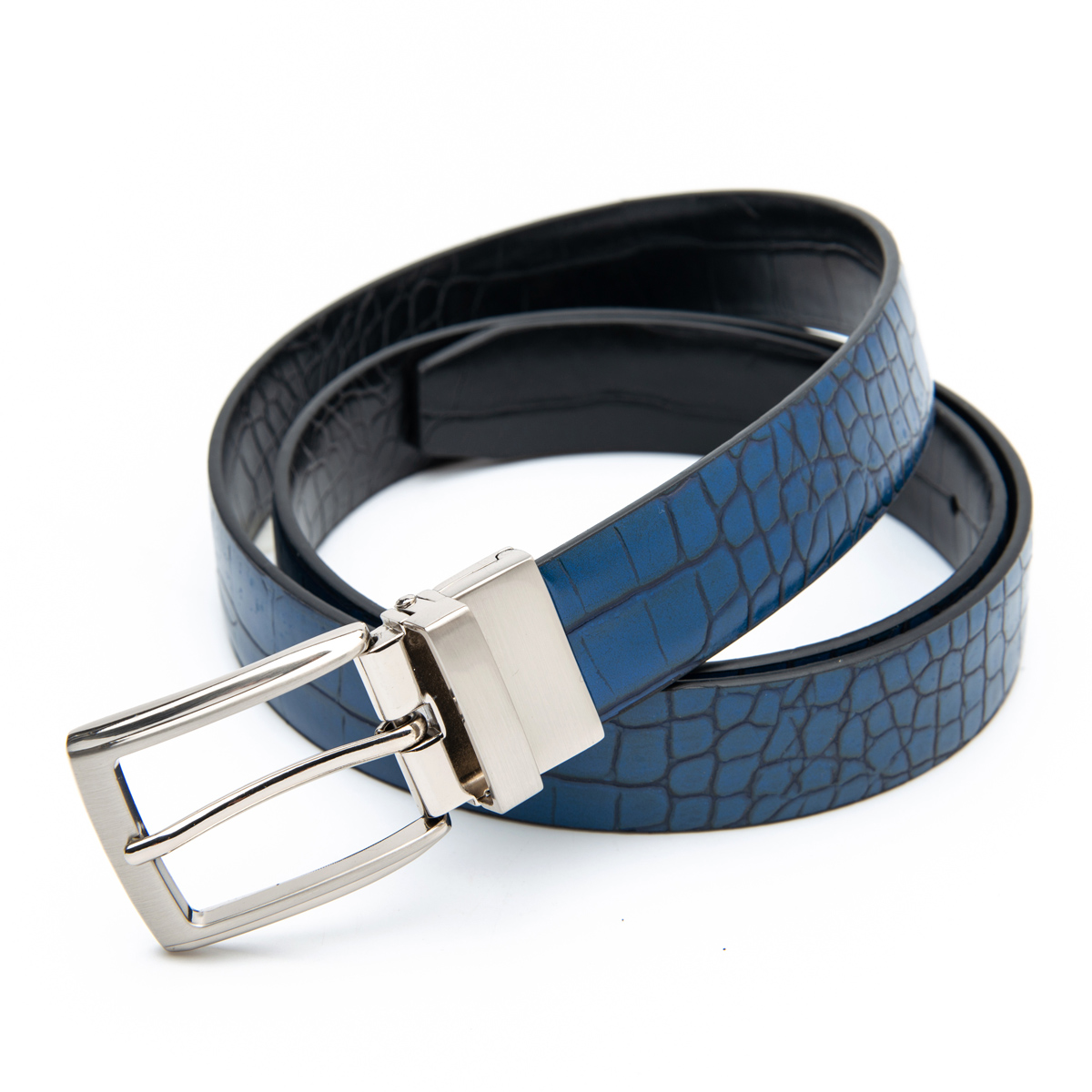 crocodile pattern leather belts with twist buckle