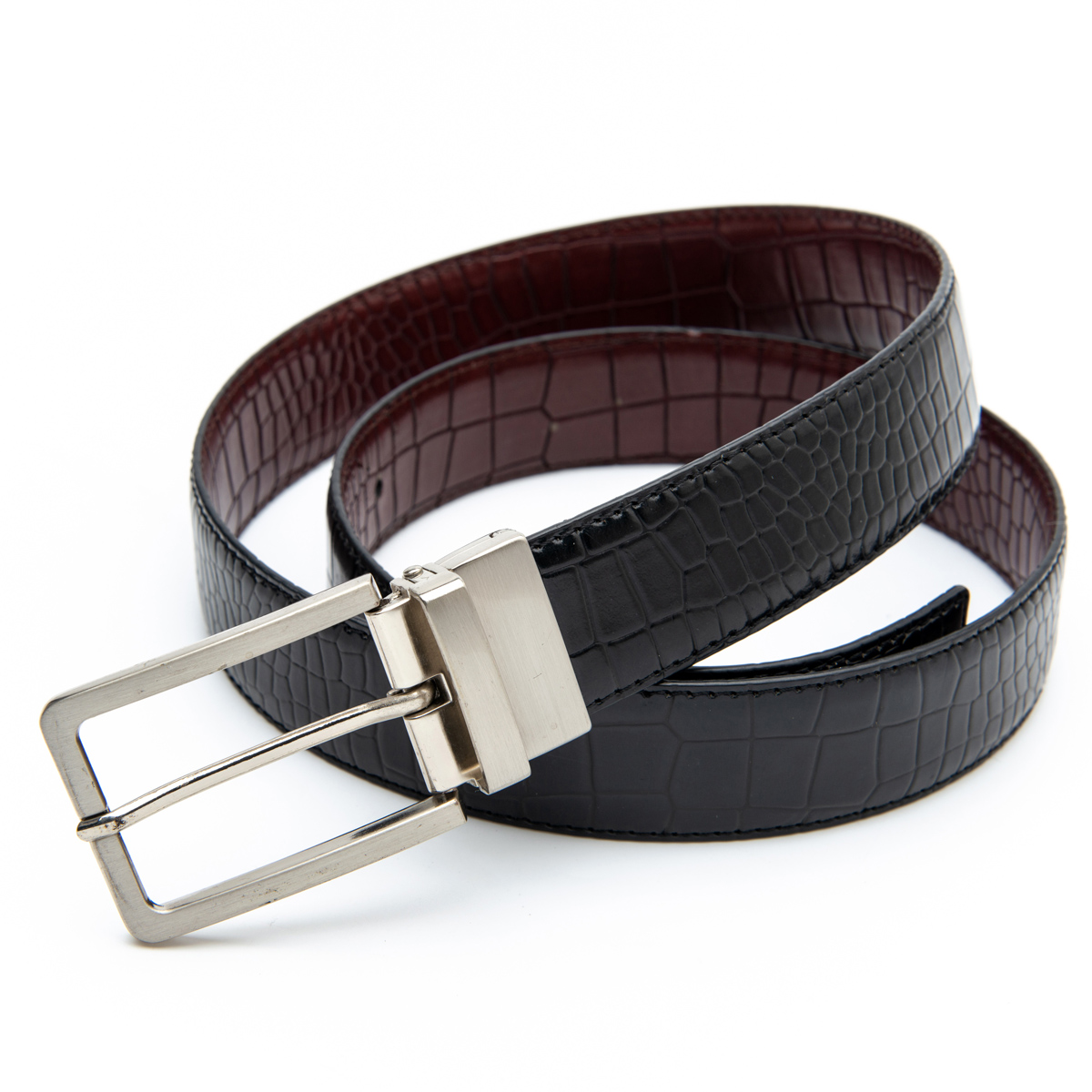 crocodile pattern embossed split leather men dress belts