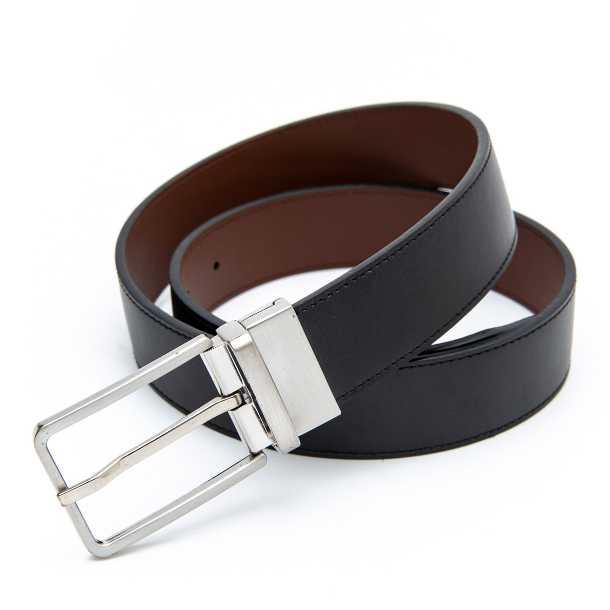 35mm wide men's flat split leather reversible belt