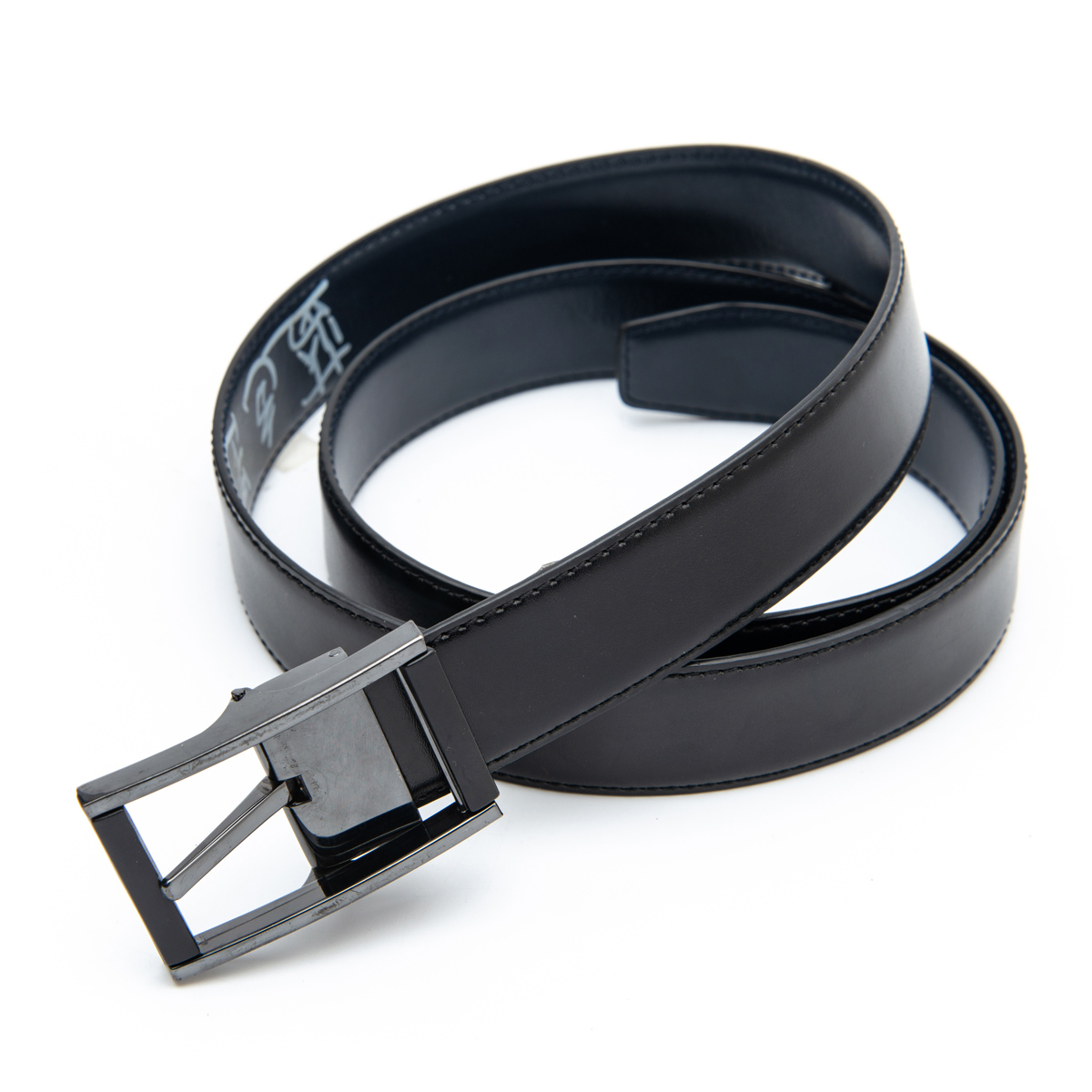 black/navy split leather belts with reversible buckle