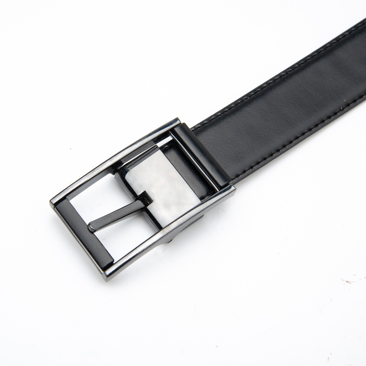 black/navy split leather belts with reversible buckle