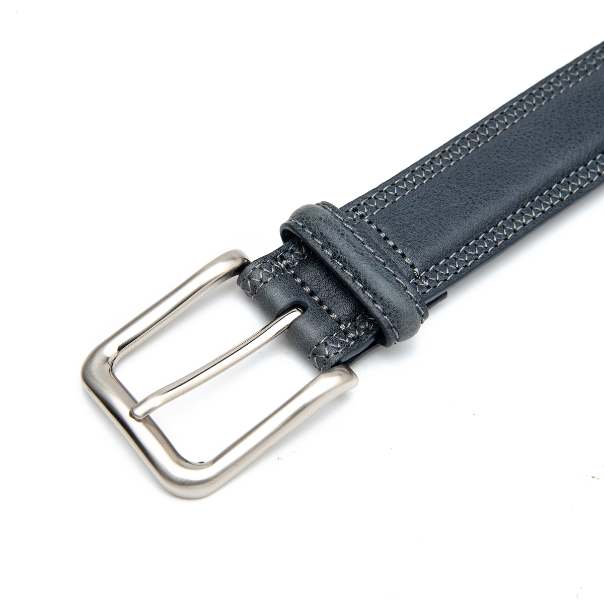 pin buckle stitched genuine leather belt for men