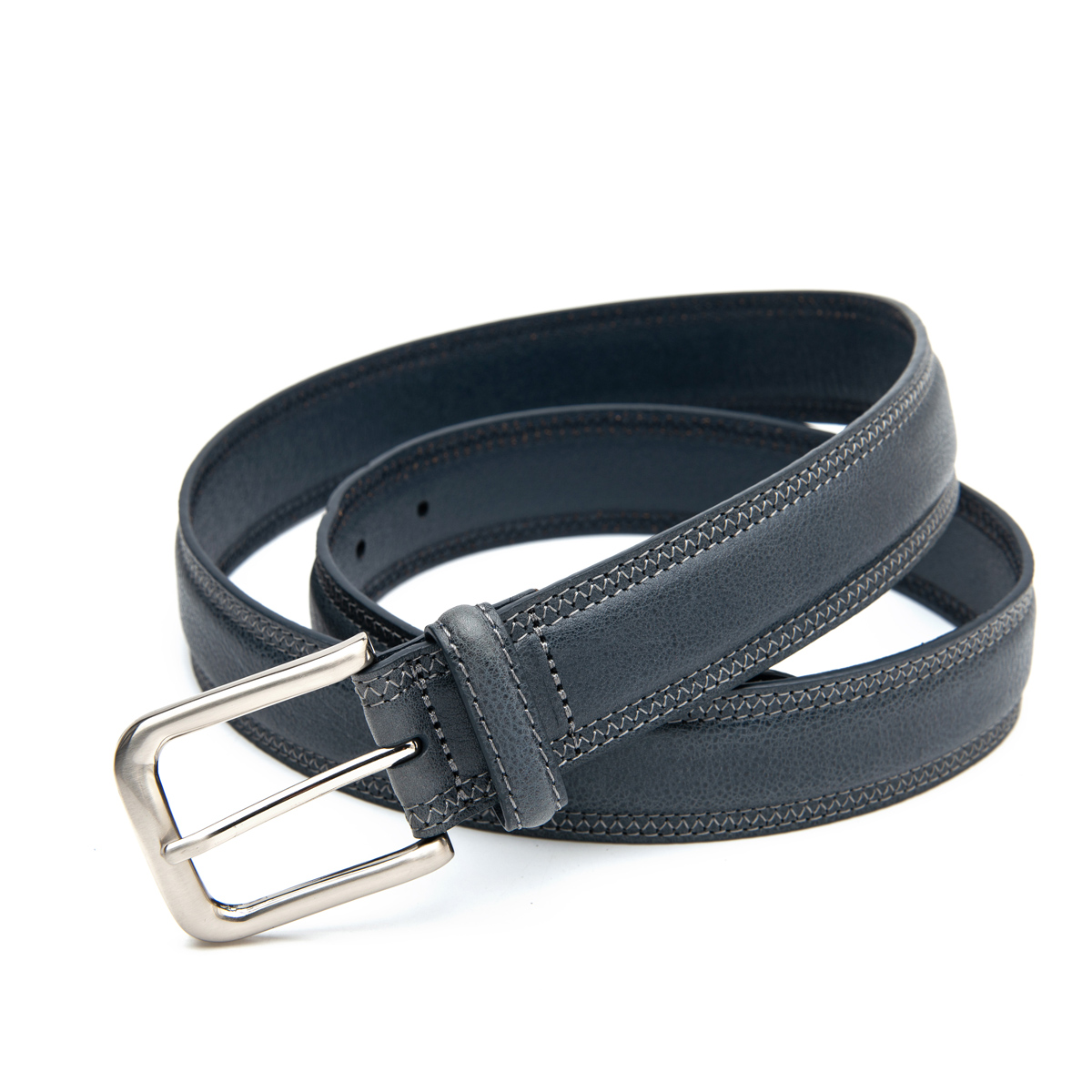 pin buckle stitched genuine leather belt for men