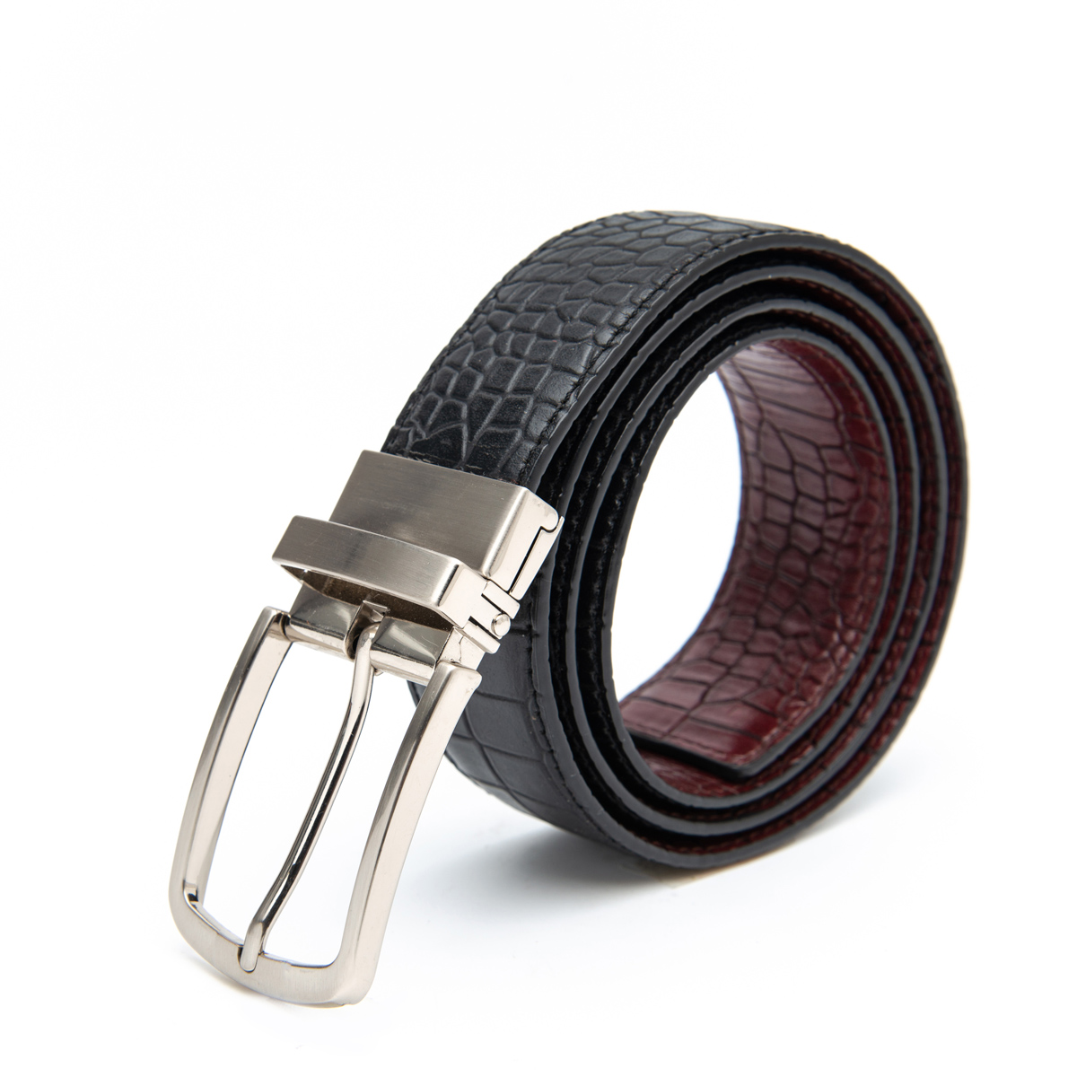 pin revolve buckle split leather belts for men