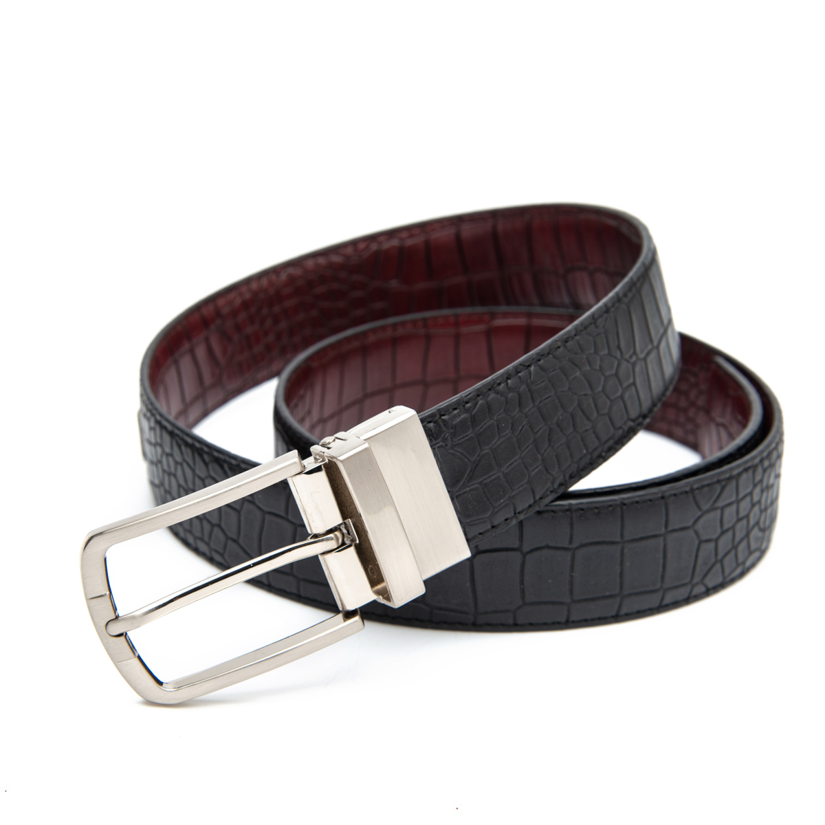 pin revolve buckle split leather belts for men