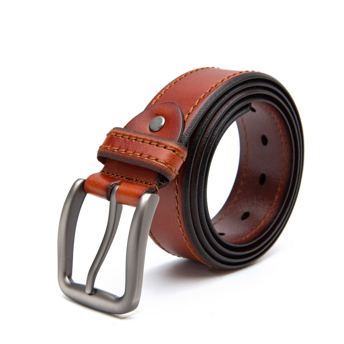 brown genuine leather belts with adjustable pin buckle