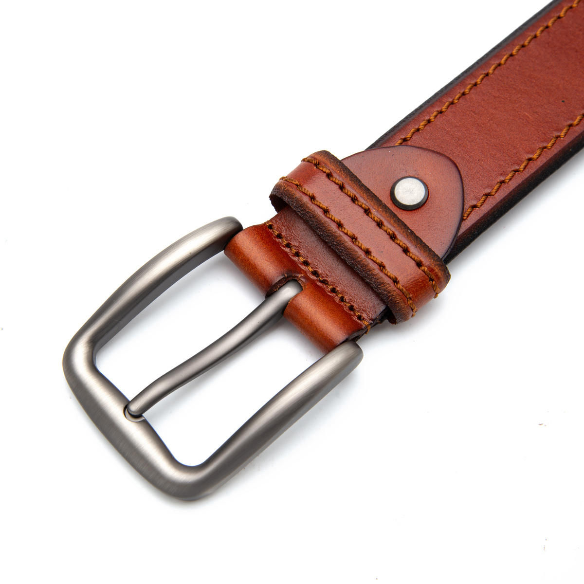 brown genuine leather belts with adjustable pin buckle