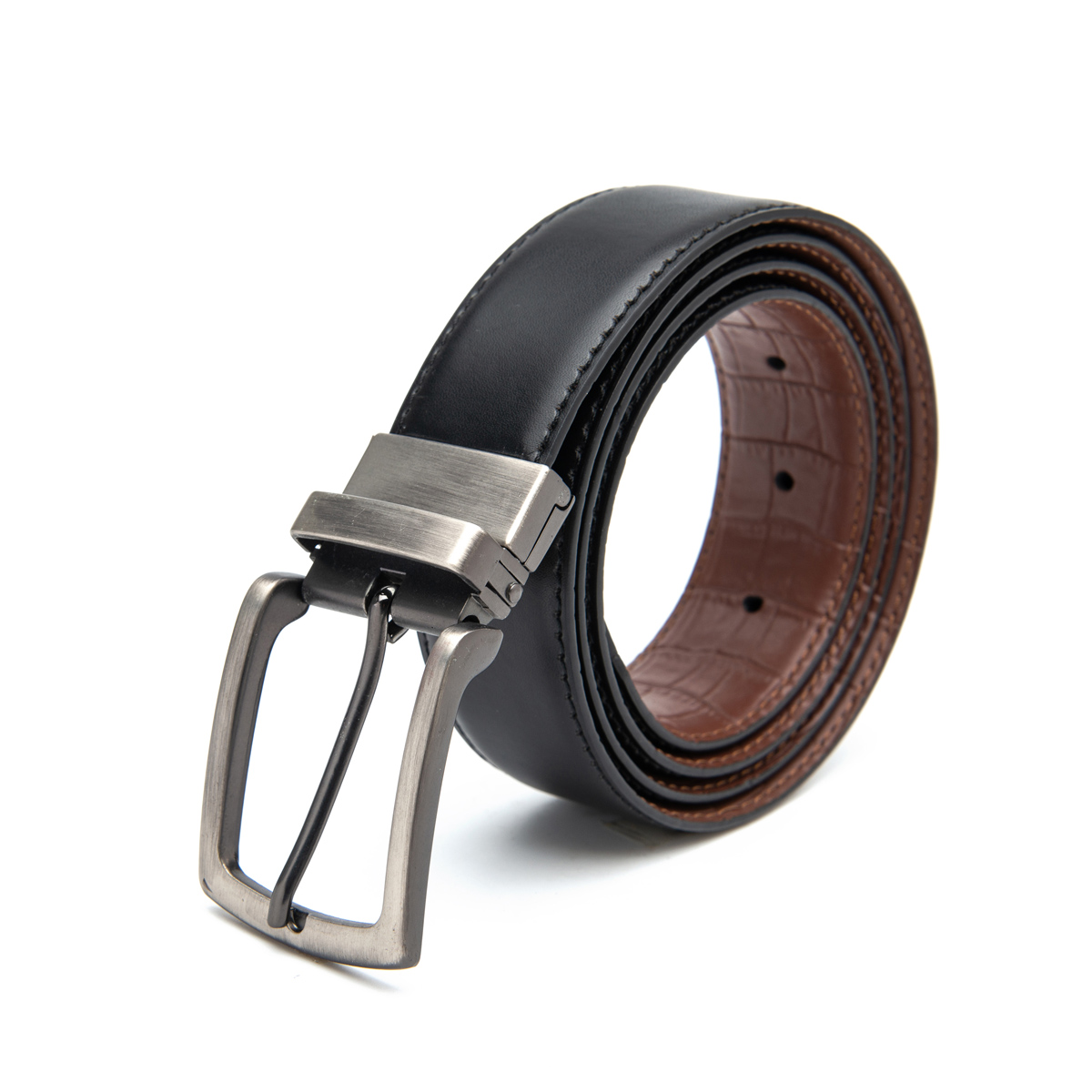 black brown split leather belts with rotate buckle