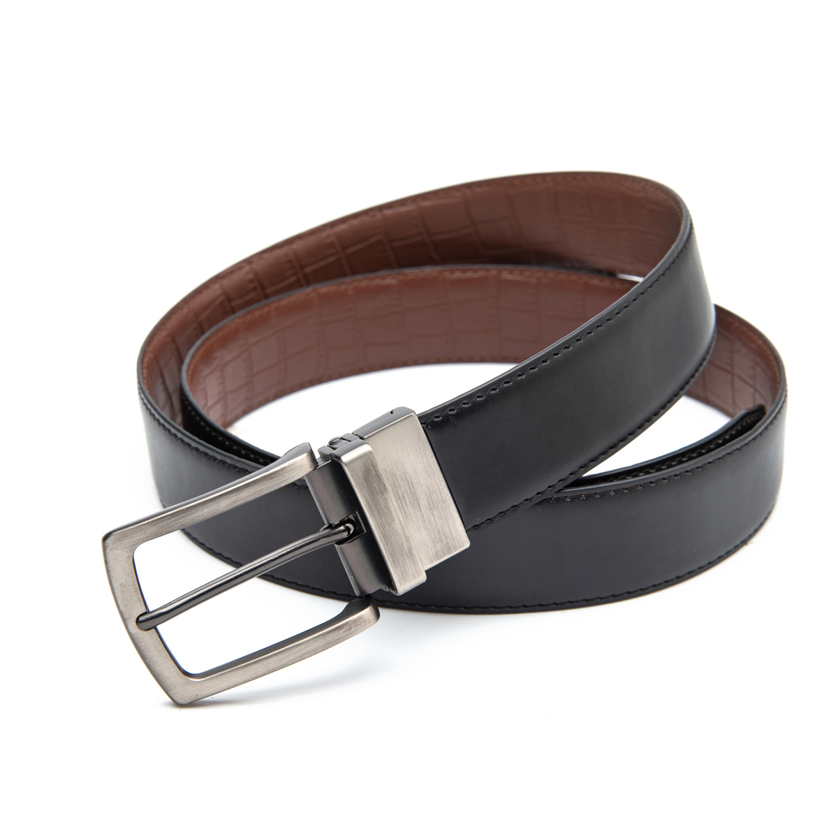 black brown split leather belts with rotate buckle