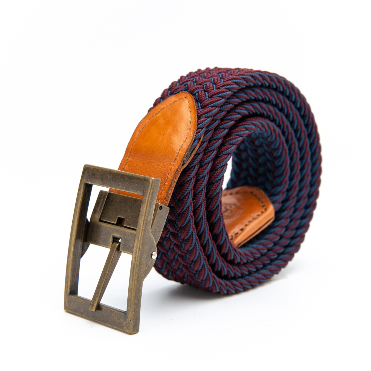 heavy elastic belts with full grain leather tag