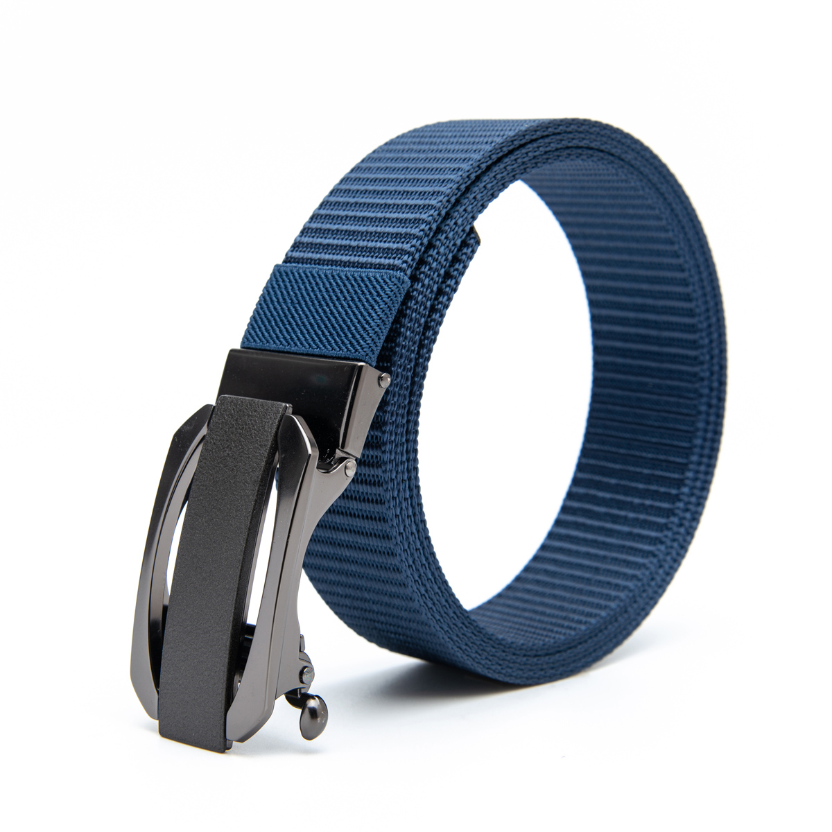 navy blue webbing belt with automatic buckle