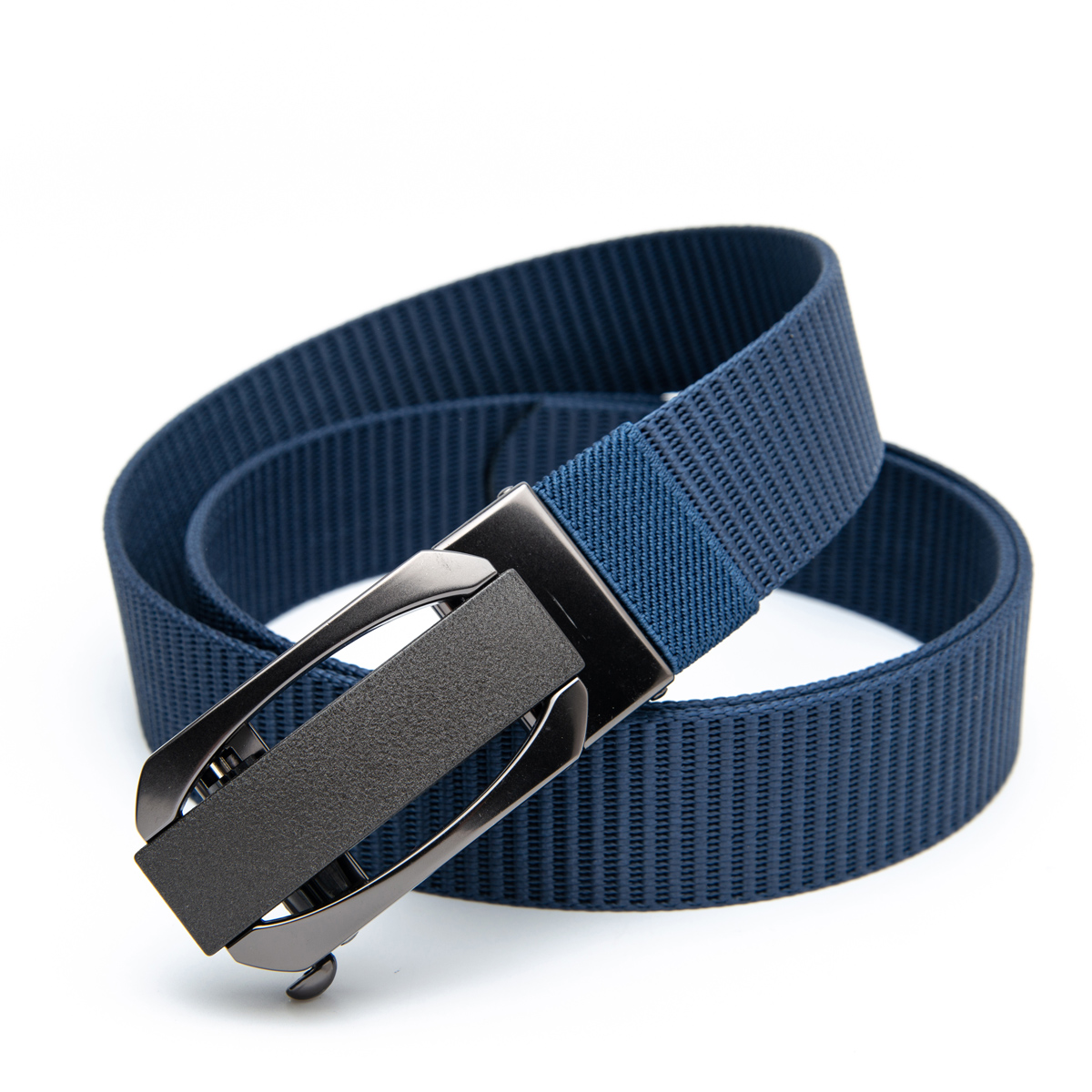 navy blue webbing belt with automatic buckle