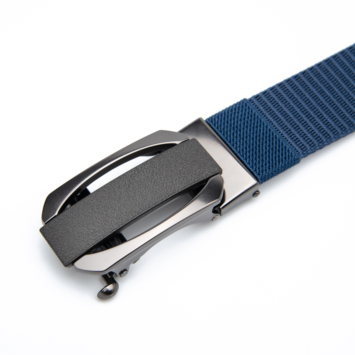 navy blue webbing belt with automatic buckle