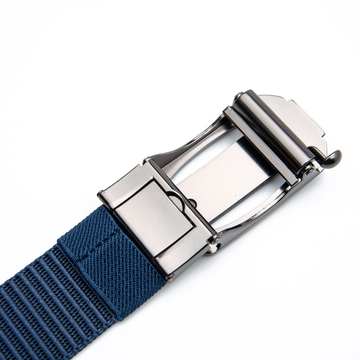 navy blue webbing belt with automatic buckle