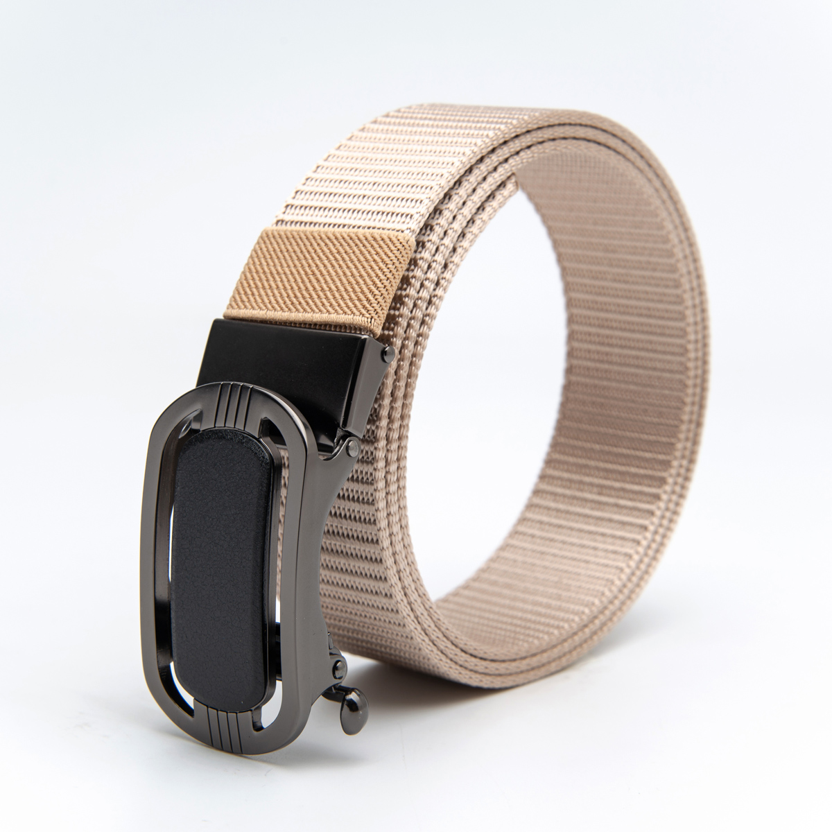 beige polyester webbing belt for men