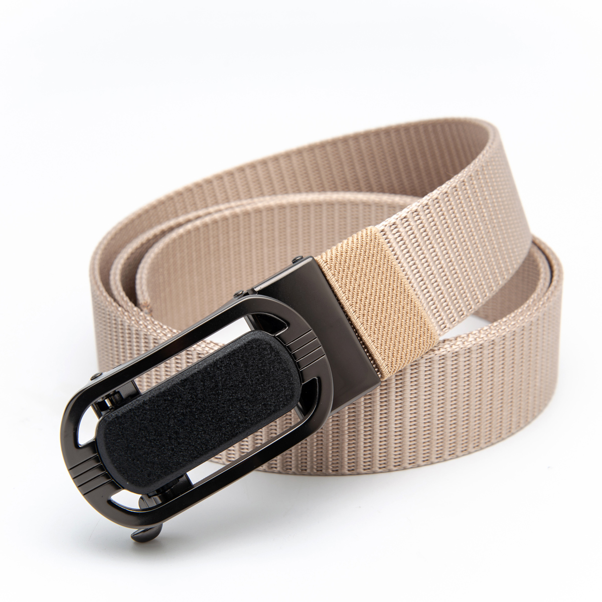 beige polyester webbing belt for men